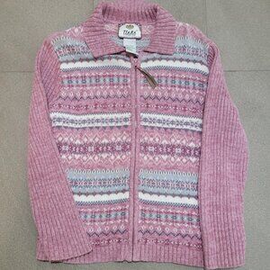 Vintage 2003 Tiara International Pink Zip Up Sweater Size Small